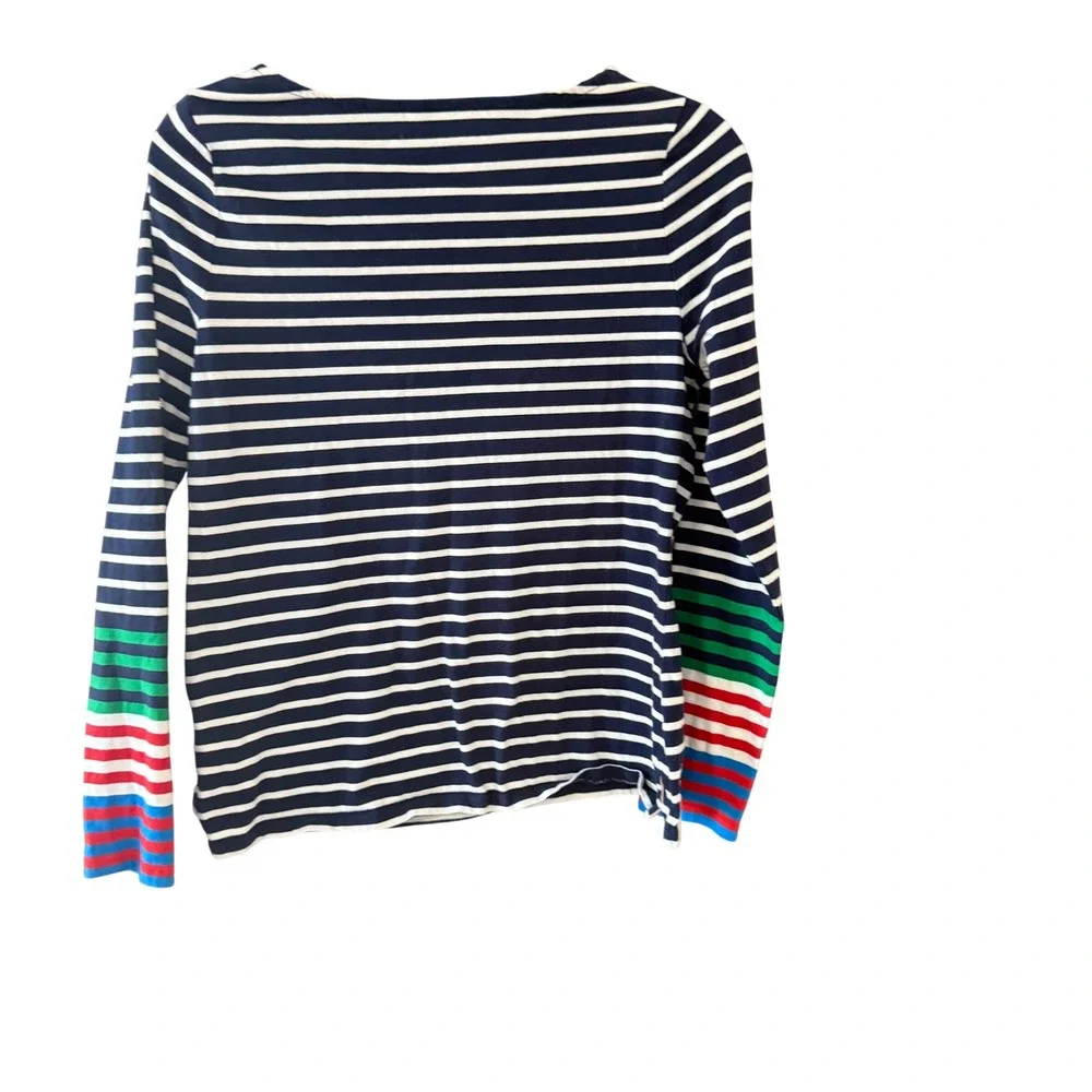 Boden Womens‎ Navy White Striped Long Sleeve Top Rainbow Cuff Cotton US 6 Ella